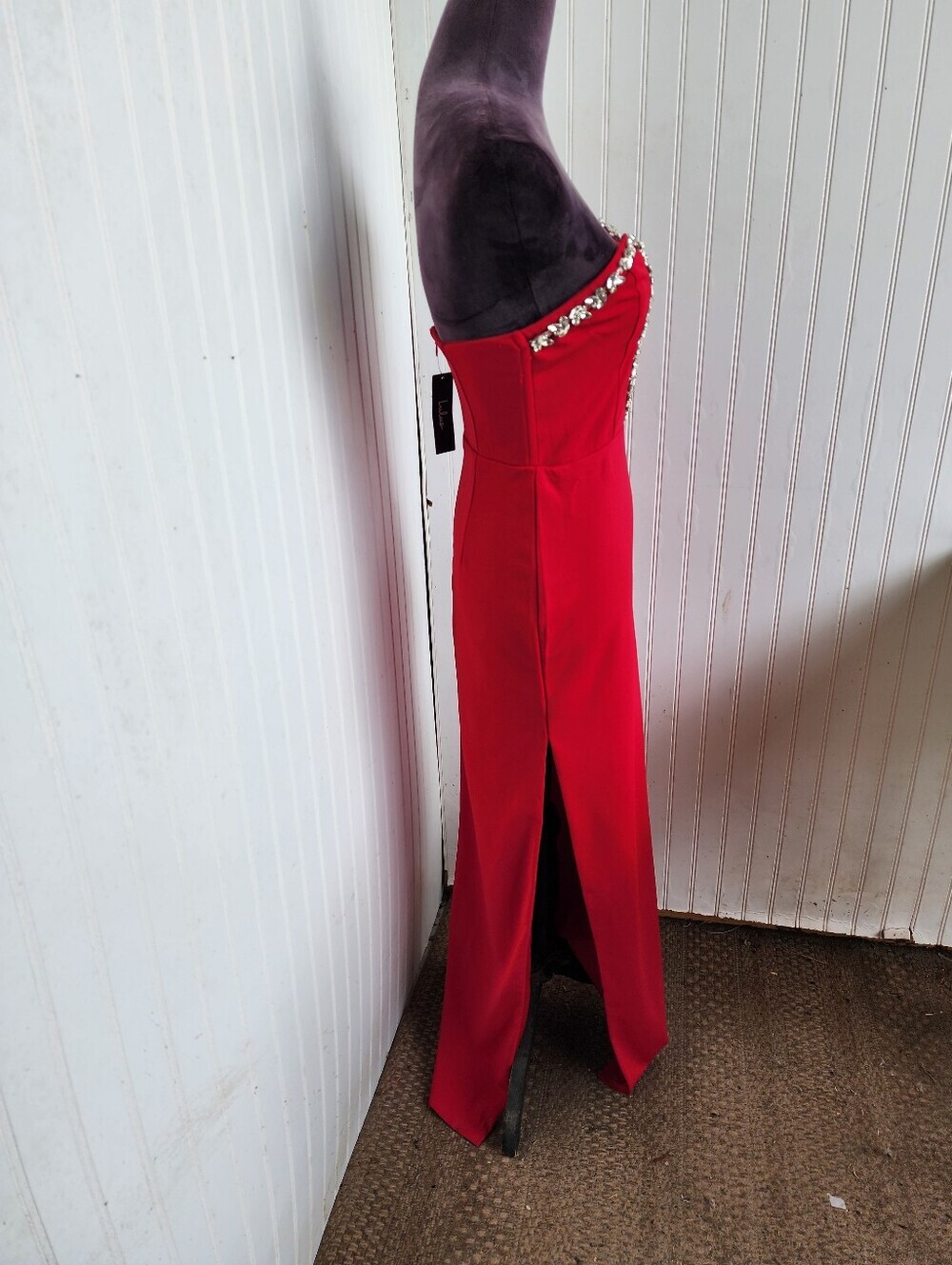 NWT Lulu's Sensational Luxury Red Rhinestone Cutout Strapless Maxi Dress Red S - Picture 8 of 16